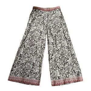 Diega Paris Placio Black Cream Abstract Print Wide Leg Palazzo Pants - L